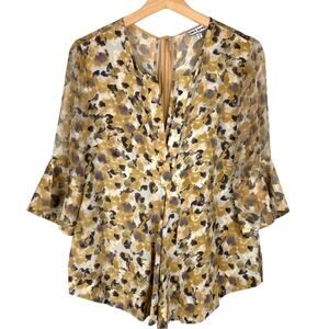 Chris Benz Anita Silk Watercolor Blouse Neutrals Tan Women's Size 6